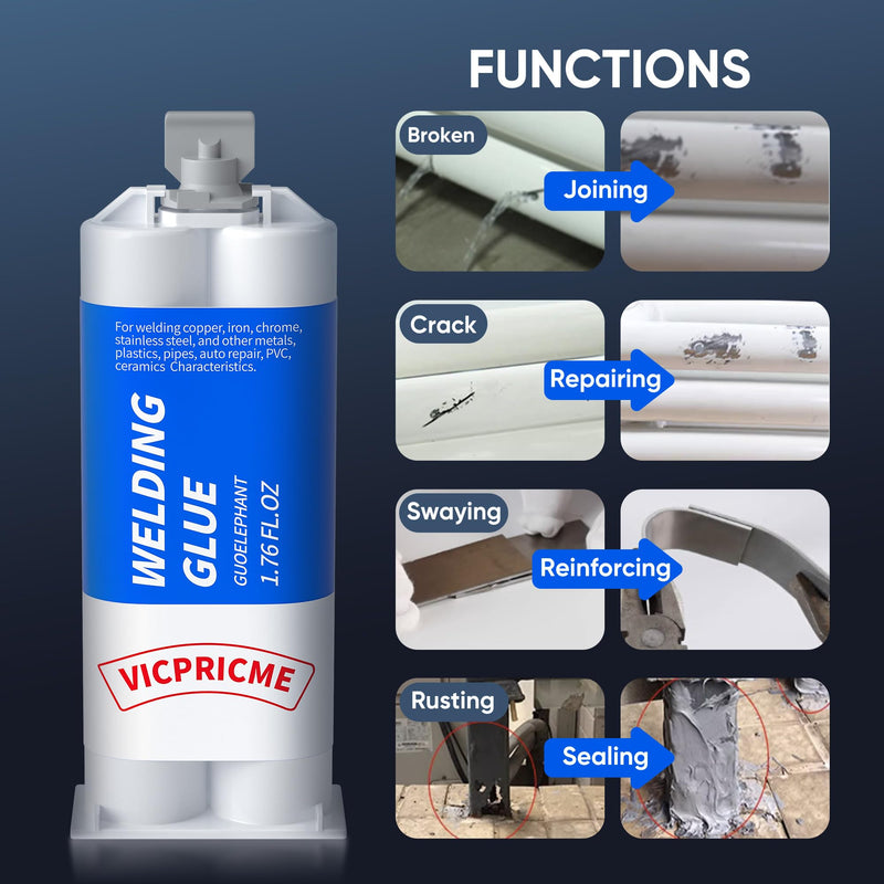 Metal Glue,1.76oz 2 Part Epoxy ab Metal Glue Heary Duty Weld ，Best Strongest Metal epoxy All Purpose Repair for Metal Plastic Steel Ceramics Tiles Leak Sealing Welding Glue epoxy glue 1PCS