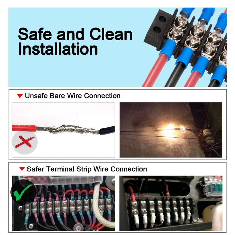 MILAPEAK Terminal Block - 2 Pack 6 Positions 200v-450v 20-30A Dual Row Screw Terminals Strip + 24 PCS Copper Wire Fork Connectors 20 Amps 6 Circuits