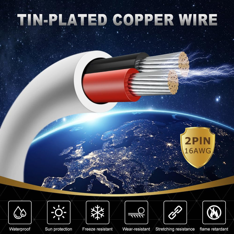 18 Gauge 2 Conductor Electrical Wire, 32.8FT White Stranded Low Voltage 18/2 Cable PVC Case, 18 AWG Tinned Copper 2 Wire Cable Extension Power Cable for Strips LED Lamp Lighting Automotive 18AWG-2C