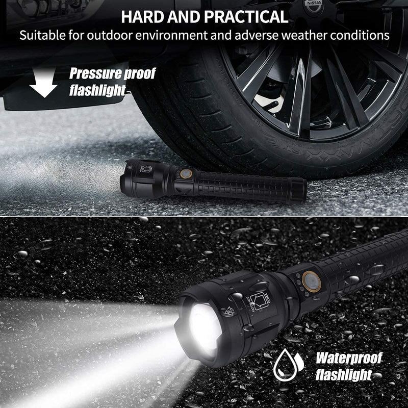 LBE Rechargeable Brightest LED Flashlight, 90,000 High Lumens Super Bright Powerful Flashlight with 5 Modes, IPX7 Waterproof Handheld Large Flash Light for Emergencies Camping