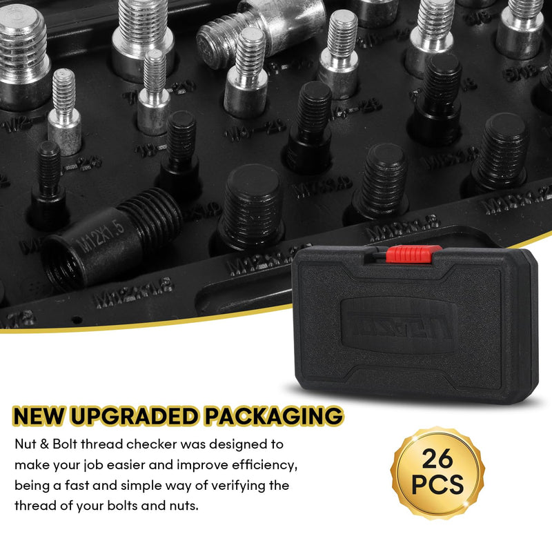 Nut and Bolt Thread Checker, 26 Male/Female Gauges - 14 Inch & 12 Metric, Thread Checker Standard and Metric, Bolt Size and Thread Checker (26-Piece) (26 Gauges - 14 Inch & 12 Metric) 26 Gauges - 14 Inch & 12 Metric
