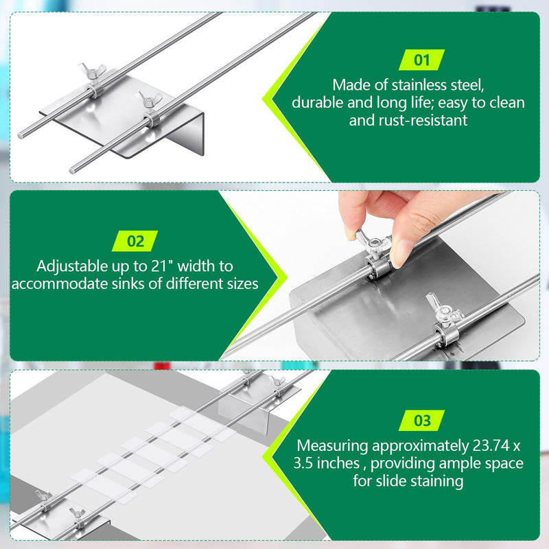 Yaocom Slide Staining Rack, Stainless Steel Microscope Rack, Adjustable Staining Rack Slide for Sinks Laboratory Up to 21"