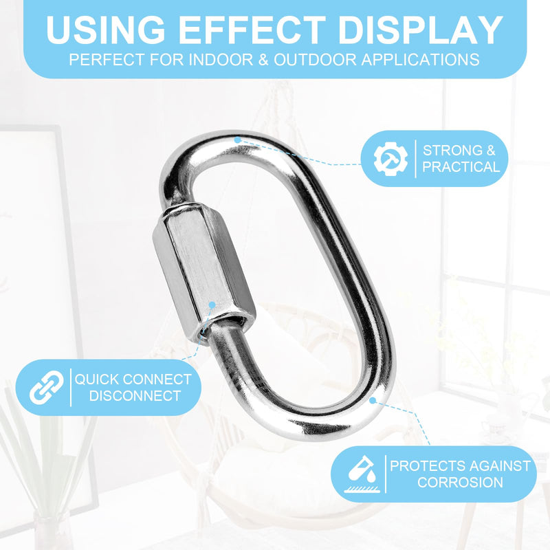 10 Pcs 1.5" 304 Stainless Steel Screw Chain Quick Links Carabiner Locking Quick Chain Repair Links Pets Keychain for Outdoor Traveling Equipment, 220 Lbs Capacity 1.5"10pcs(304)