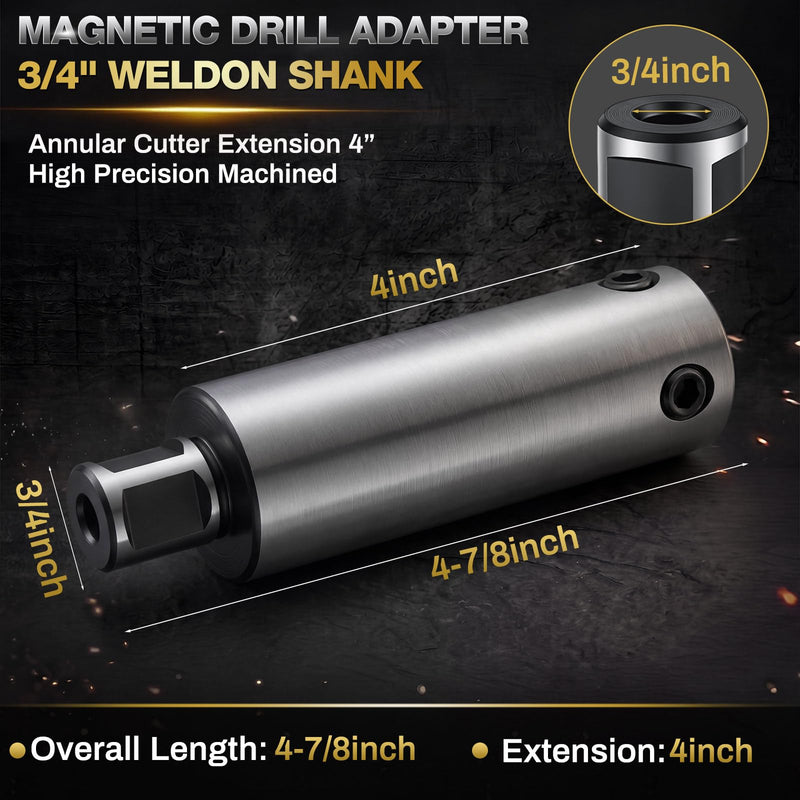 4''(100mm) Annular Cutter Extension for 3/4" Weldon Shank Adapter for Magnetic Drill & Drill Press, Heavy Duty Steel Deep Hole Drilling Tool, with Hex Wrench 4''/100mm