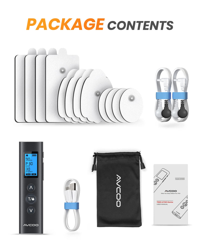 30 Modes TENS EMS Unit Compact Muscle Stimulator for Pain Relief, Rechargeable & Portable Dual Channel EMS Muscle Stimulator with 30 Intensity Levels and 12 Electrode Tens Unit Replacement Pads Black