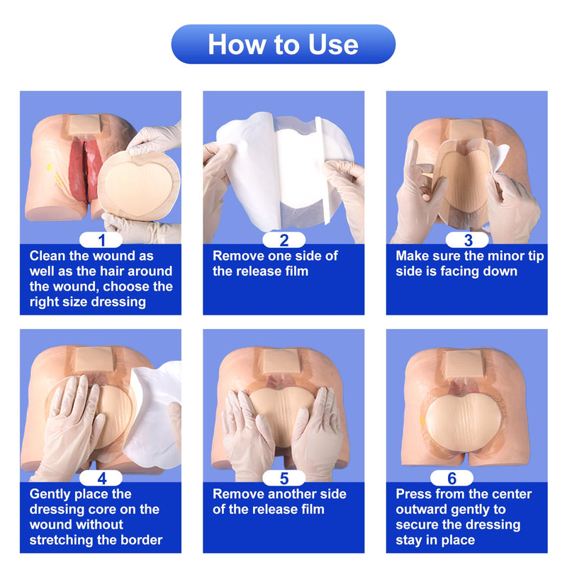 Sacral Foam Dressing 9"x9" - Border Sacrum Bandage for Bed Sores Pressure, Silicone Adhesive Wound Dressing Pads for Large Wound, HSA FSA Eligible, 5 Pcs 9" x 9" (5 PCS)