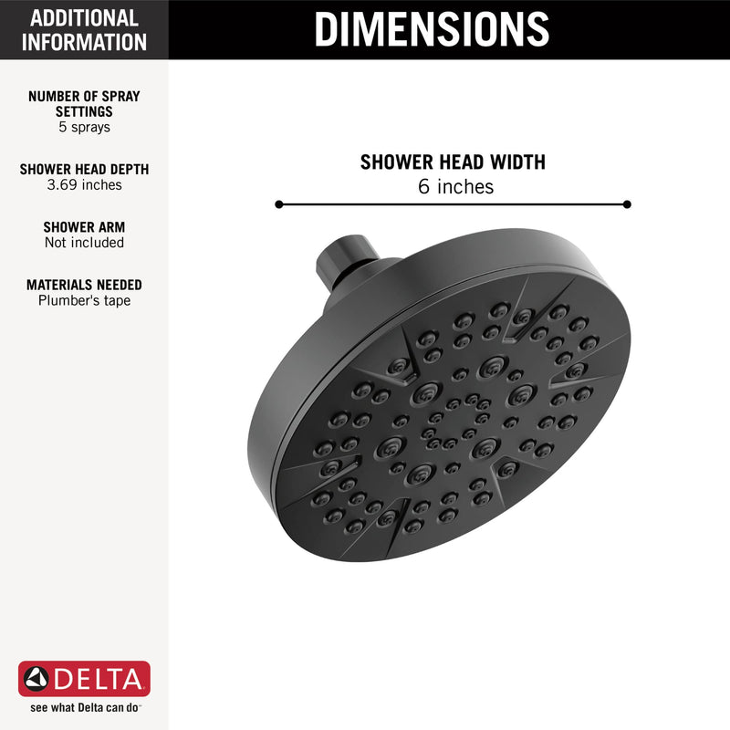 Delta 52535 Universal Showering 1.75 GPM Multi Function Shower Head with Touch-Clean Nozzles Matte Black
