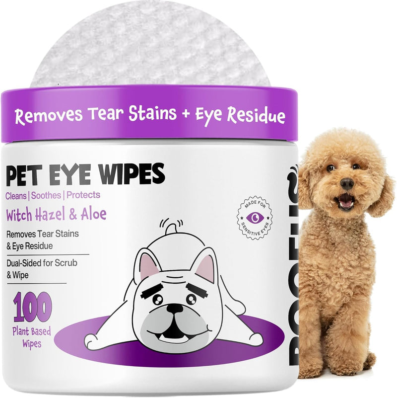 Dog Eye Wipes 100 Counts - Dog Tear Stain Remover for Dogs - Hypoallergenic Pet Eye Cleaner Wipes for Dogs & Cats White