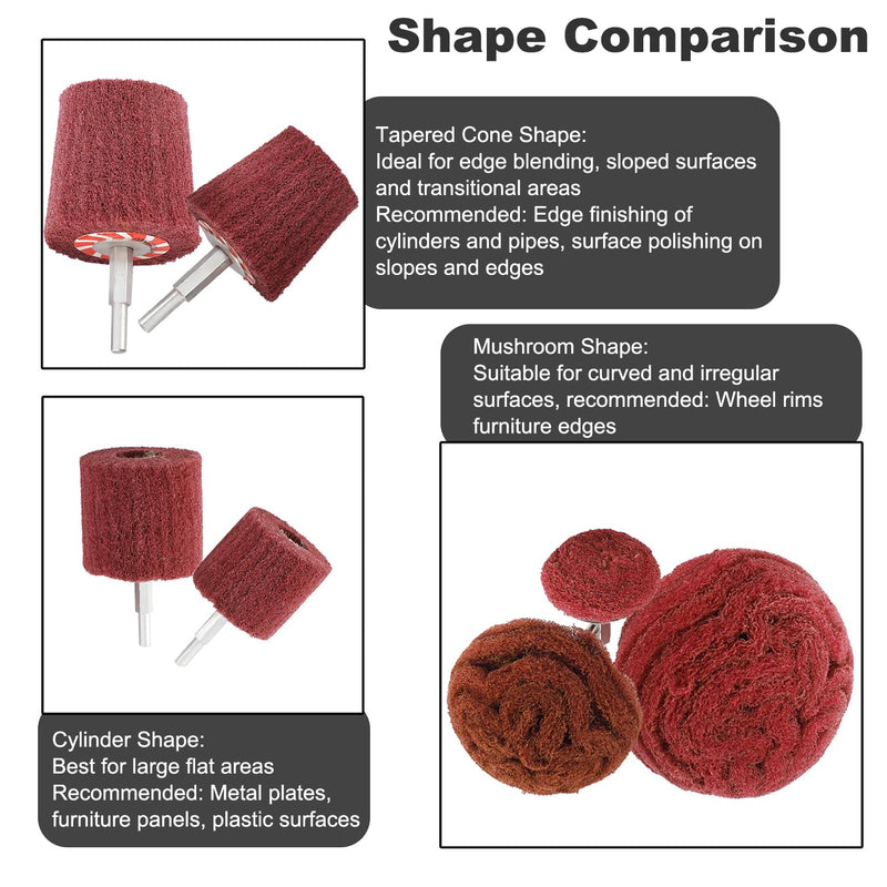 HighFree 7 PCS Non Woven Abrasive Buffing Polishing Wheels Drill Attachment Set - Scouring Pads Wheel with 1/4" Shank for Stainless Steel Copper Aluminum Wood-Wares (320 Grit Red) 320 Grit Red