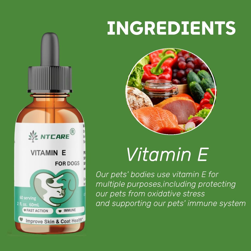 Vitamin E Oil for Dogs, 2 fl oz, Immune Support, Skin and Coat Health Supplement, 60 Servings
