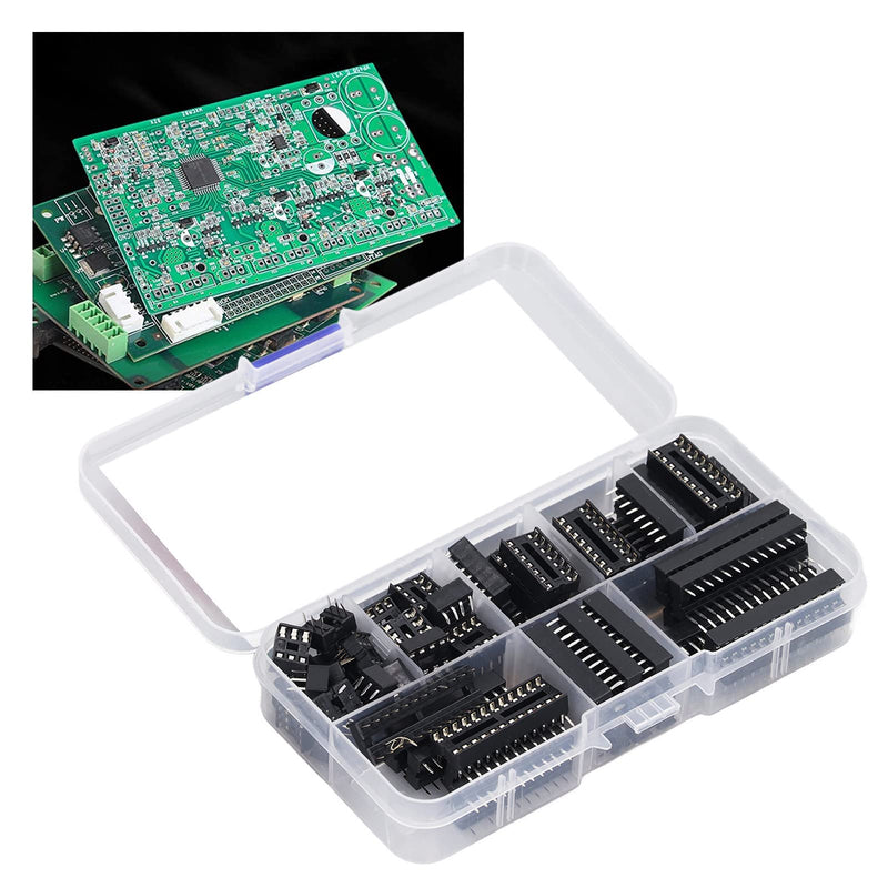 66Pcs 6P to 28P Insulating Plastic IC Chip Socket, Black Flat Pin IC Assortment Kit Circuit Components for Installation on PCB Boards and Circuit Boards
