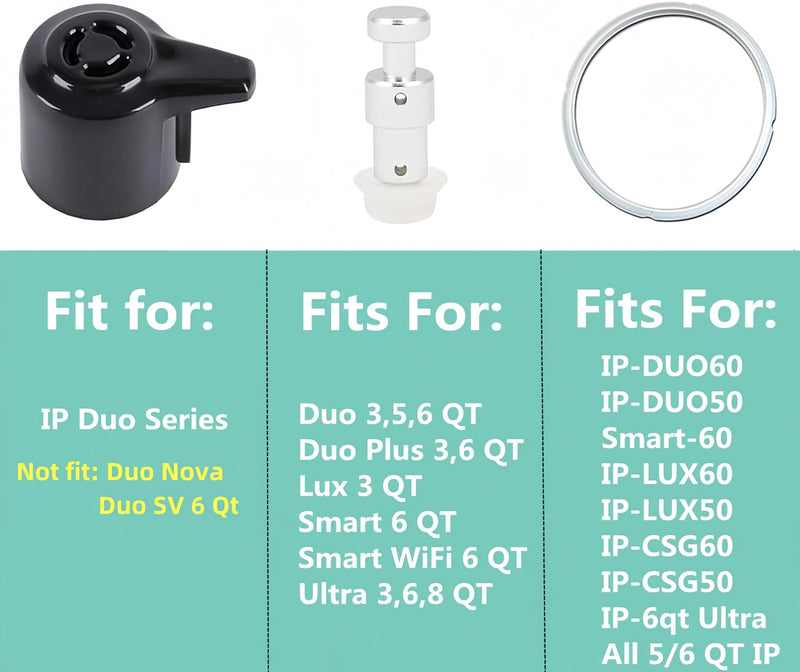 Replacement Parts Set for Instant Pot Duo 5, 6 Quart Qt IP-DUO50 IP-DUO60, Include Steam Release Handle Sealing Ring Steam Release Valve and Float Valve Seal Anti-Block Shield (Set of 10) Set of 10