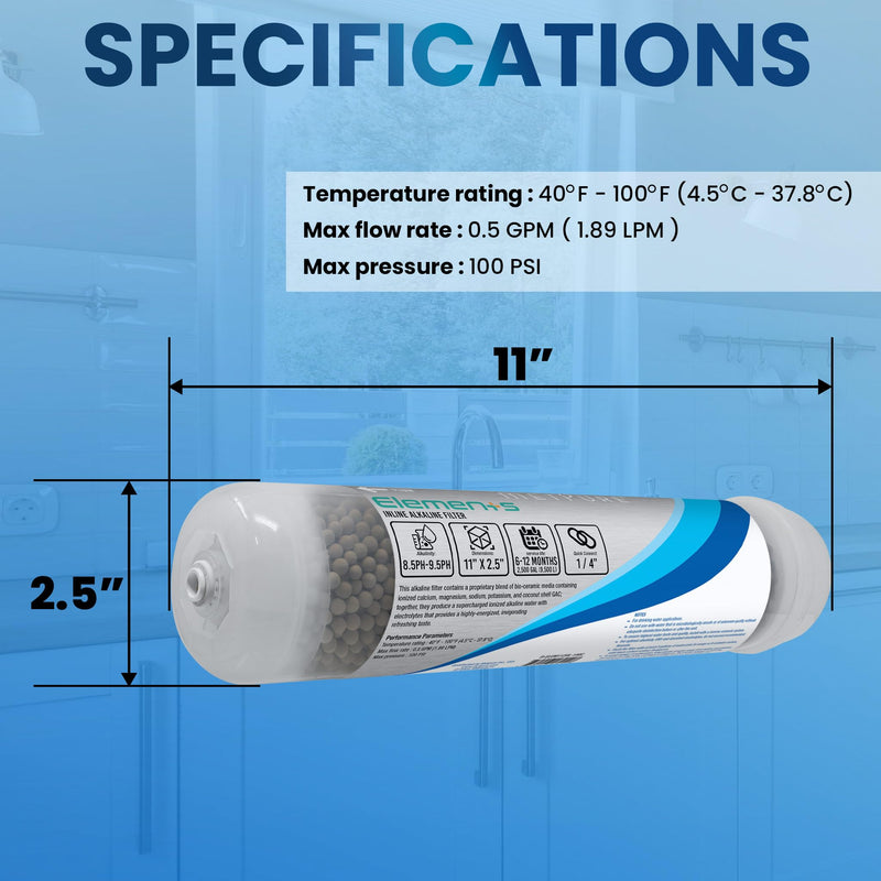 Metpure Elements Alkaline Inline Water Filter, 11" x 2.5", 1/4" QC