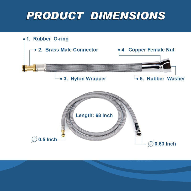 Replacement Hose Kit for Moen Pull Down Kitchen Faucet 150259, Compatible with Moen Kitchen Sink Faucet Replacement Part 150259/187108, Reflex Moen Pull Down Hose, 68" Quick Connect Hose
