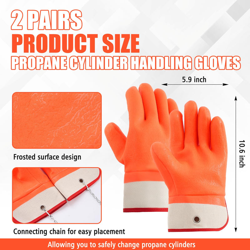2 Pairs Propane Cylinder Handling Gloves with Chains Double Dipped PVC Forklift Propane Gloves Men Work Waterproof 2