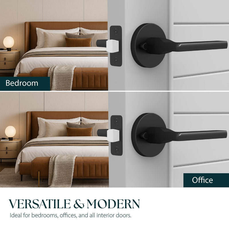 Mega Handles Ralph Privacy Door Handle - 1 Pack Reversible Interior Black Door Handle, Heavy Duty Bed & Bath Door Handles with Privacy Door Lock, Fits All Standard Doors - Matte Black