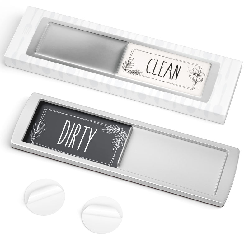 Stylish Dishwasher Magnet Clean Dirty Sign - 2 by 7 Inch - Ideal Clean Dirty Magnet for Dishwasher - Kitchen Organizer and Gadget - Nice Office, Home Farmhouse Decor White / Gray