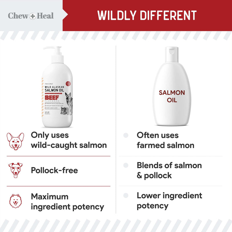Pure Wild Alaskan Salmon Oil for Dogs - 16 oz. Beef Flavored Salmon Oil - Pump Cap Bottle - Contains Omega-3 and 6, EPA, and DHA for Healthy Skin and Coat - Toxin Free - PawsPlanet Australia
