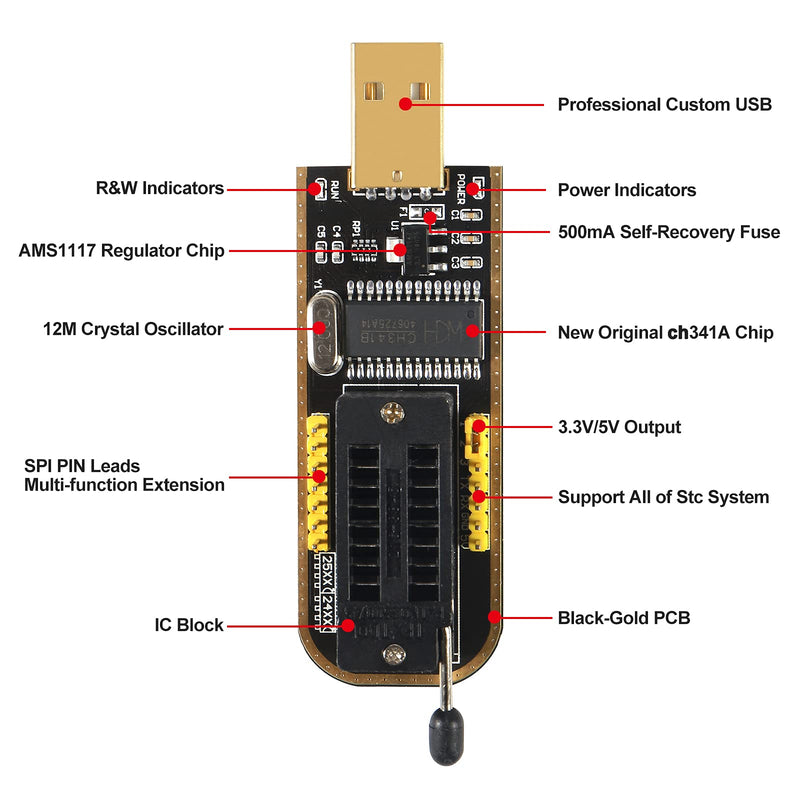 SOIC8 SOP8 Test Clip EEPROM Flash BIOS USB +1.8V Adapter + Soic8 Adapter Programmer Module Kit Set for EEPROM 93CXX / 25CXX / 24CXX + CH341A 24 25 Series