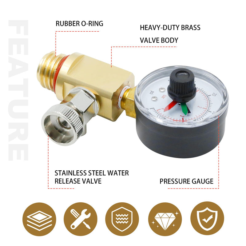 EATAKWARD 24850-0105 Air Relief Valve and Gauge Assembly, Replacement for Sta-Rite System 3 Modular Media SM Series Pool and Spa Cartridge Filter