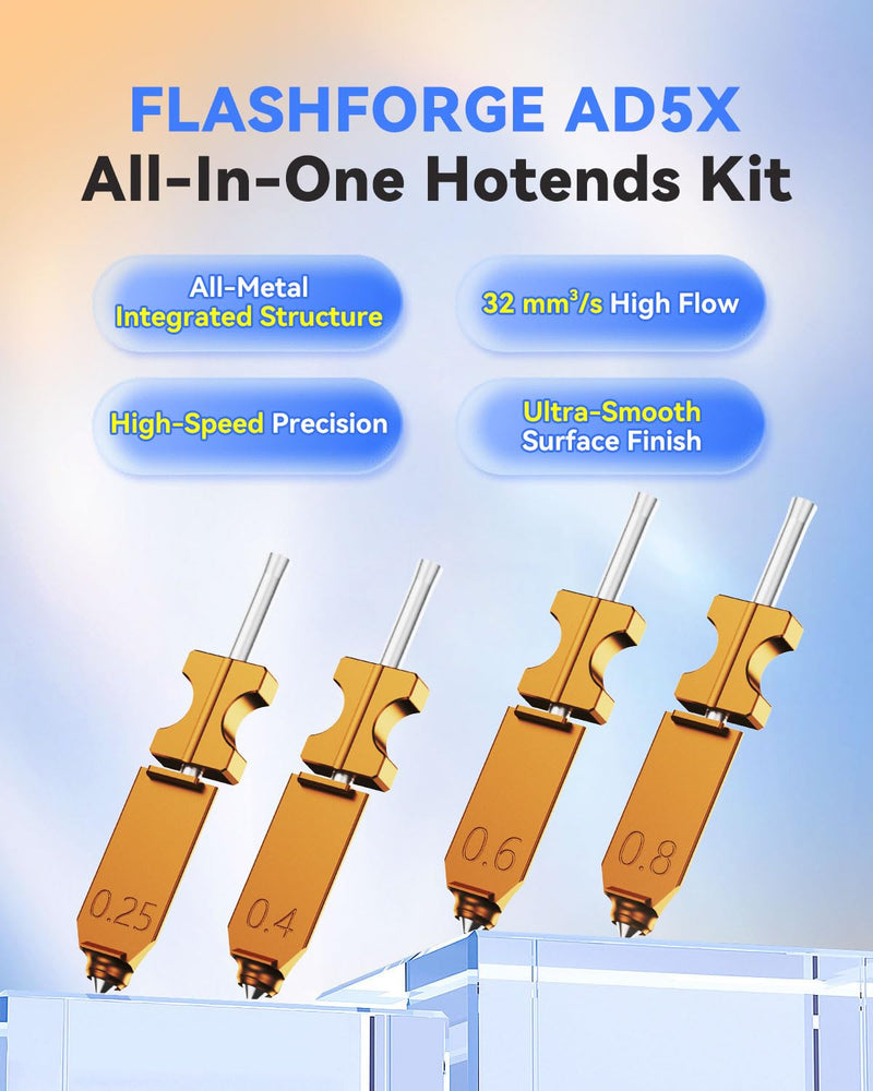 FLASHFORGE AD5X 3D Printer Hotend Kit, Original Replacement 0.4mm Nozzle, High-Temperature Resistance and High-Speed Precision Printing, 0.4mm Size Designed for Daily Performance