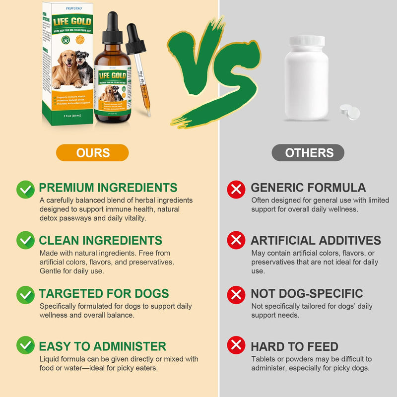 Life Gold for Dogs, Immune Support Liquid Supplement for Senior Dogs, Herbal Antioxidant & Daily Wellness Formula with Astragalus, Sheep Sorrel & Burdock Root, Vet Formulated, 2 fl oz