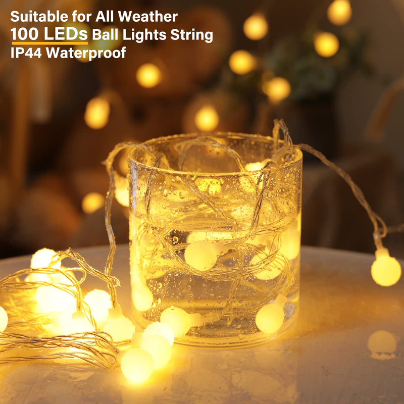 Minetom Globe String Lights, 33 Feet 100 Led Fairy Lights Plug in, 8 Modes with Remote Mini Globe Lights for Indoor Outdoor Bedroom Party Wedding Garden Christmas Tree Decor, Warm White 33Ft