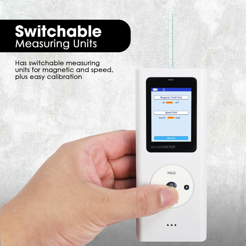 Gauss Meter Rechargeable Tesla Meter 25000Gs/2500 mT Range N/S Pole Detection, Portable Magnetometer Magnetic Field Strength Tester with Data Logging & Alarm ±5% Accuracy for Factory QC and Workshops