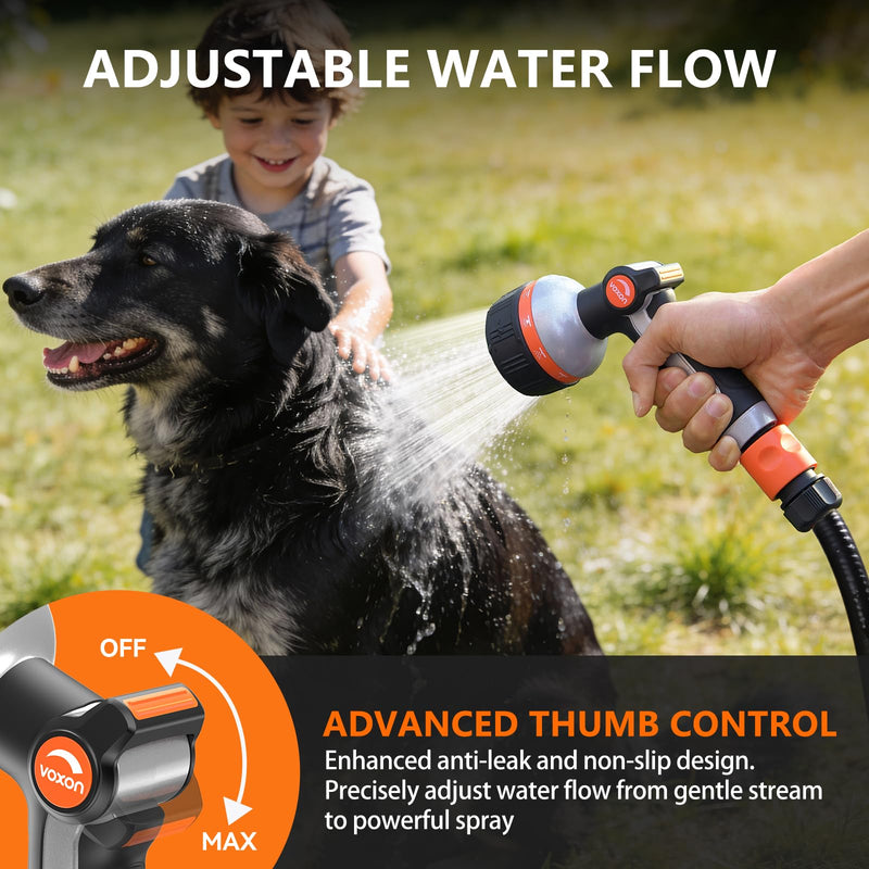 VOXON Hose Nozzle Heavy Duty 10 Spray Patterns - Metal Garden Water Hose Sprayer with Thumb Flow Control | On Off Valve, High Pressure Nozzle Sprayer for Lawn & Plant Watering, Car & Pet Washing With Replacement Seal Gaskets Black
