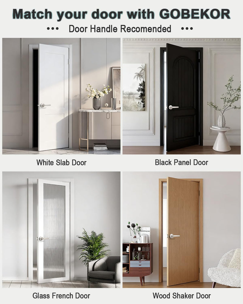 GOBEKOR Brushed Nickel Door Handles Privacy Door Levers with Lock,Heavy Duty Interior Door Handles for Bedroom and Bathroom,Sleek Round Door Lever Satin Nickel with No Key Privacy Door Handle 1