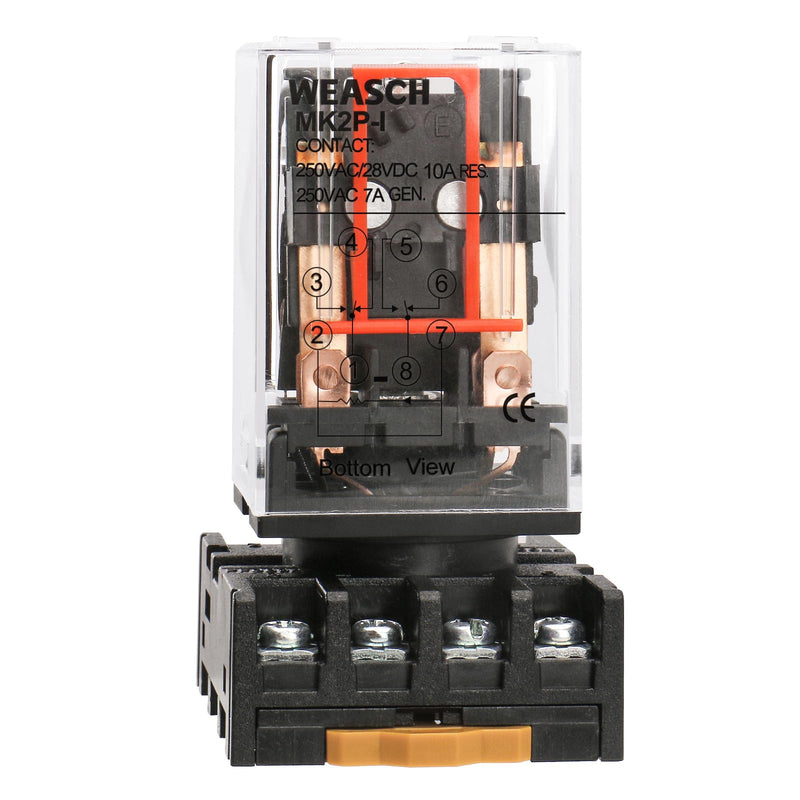 2Pcs Power Relay MK2P-I, AC 110V Coil, DPDT, 8 Pin, with Plug-in Terminal Socket Base PF083A (2) 2