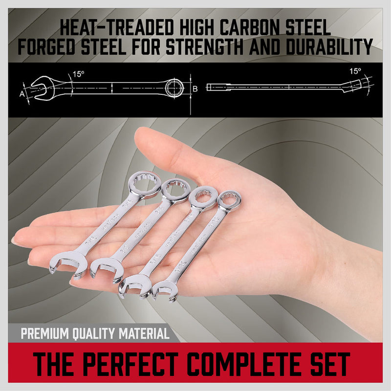Premium Midget Wrench Set - 22-Piece Mini Combination Wrench Set Metric & SAE Ignition Wrench Set 4-10mm & 5/32'' to 7/16'' Lightweight Small Wrench Set Carry Pouch