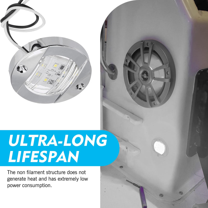 2PCS LED Marine Boat Courtesy Lights, 3 Inch Stainless Steel Round Interior Light, 12V IP67 Waterproof Boat Navigation Lamps, Deck Lamps (White) White