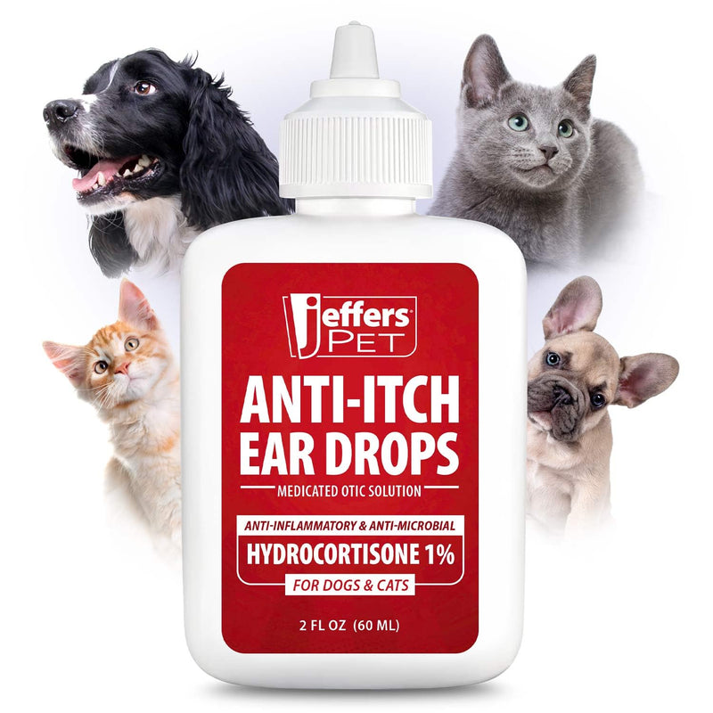 Jeffers Anti-Itch Ear Drops for Dogs & Cats, 2 fl oz -1% Hydrocortisone Otic Solution, Soothes Itchy Ears, Supports Ear Comfort & Hygiene, Clean & Refreshes, Safe for Puppies, Kittens, Adult Pet