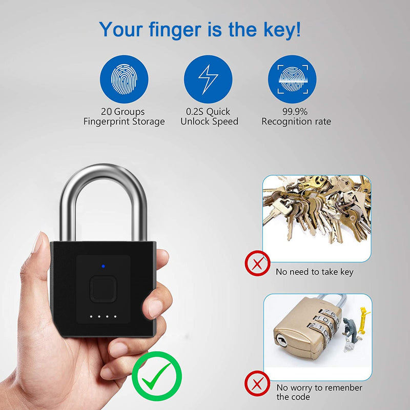 Gate Padlock Combination Padlock: Fingerprint Phone App Locker Lock eLinkSmart - Keyless Padlock Outdoor Waterproof Heavy Duty 1CM Shackle Support iOS Watch