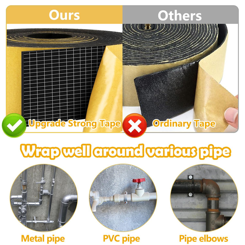 Pipe Insulation Tape, Pipe Wrap Insulation Foam Tape Self Adhesive, Outdoor Water Pipe Insulation, Ac Line Insulation, HVAC Tape, Heat Tape For Water Pipe, 2 inch x 16.5 FT Pipe Insulation Roll,Black 2" wide x 1/8" thick x 16.5ft long Black