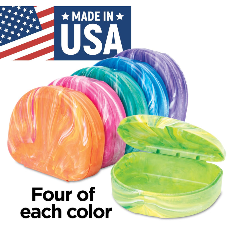 Practicon Brights Marbled Retainer Cases, Assorted Colors, 24 Pack