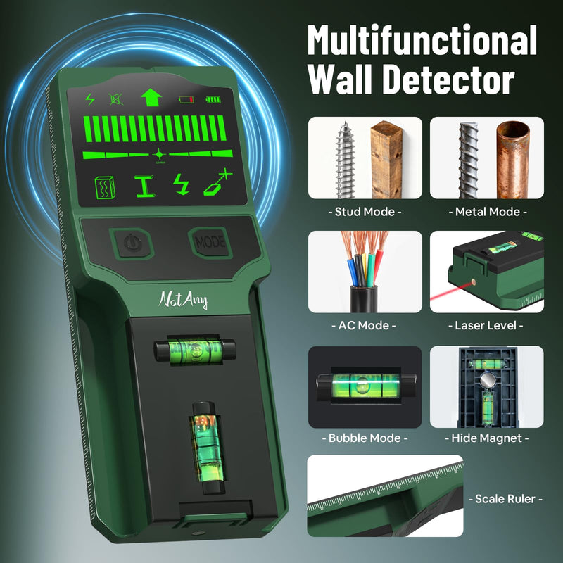 Stud Finder Wall Scanner - 7-in-1 Electronic Wall Stud Detector, Detects Wood, Metal, AC Power, Joists, Pipes with LCD Display, Laser & Bubble Level Ruler