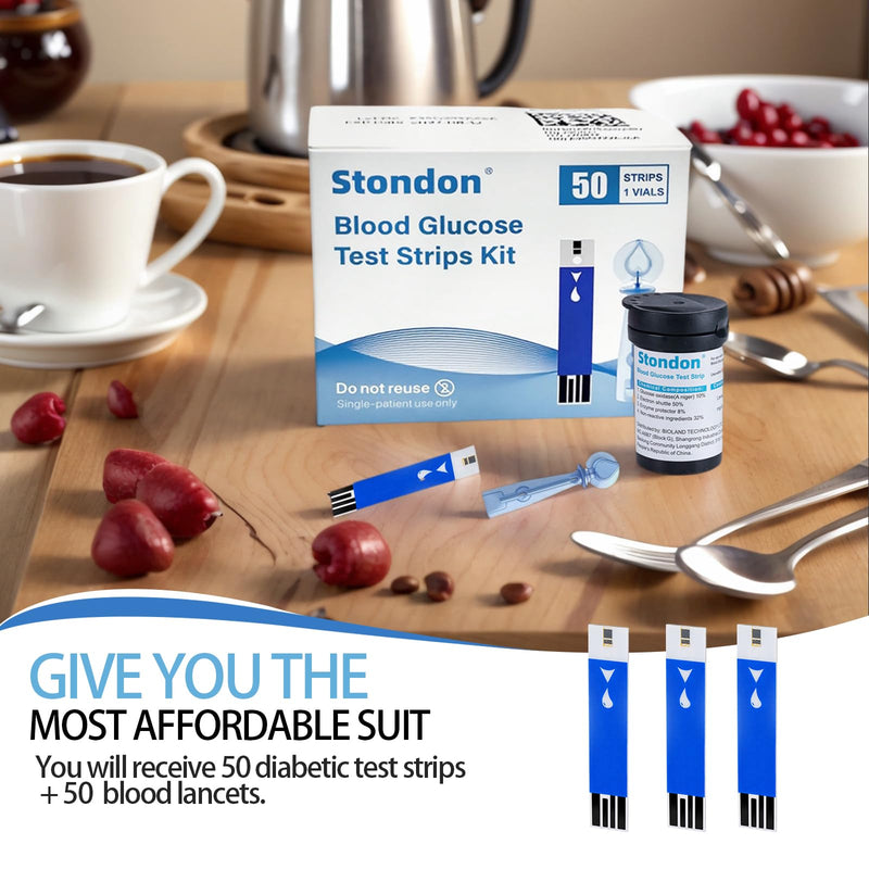 Stondon Blood Glucose Test Strips and Lancets, 50 Test Strips + 50 Lancets, Compatible with Stondon G430/G520/G425-3 Glucose Meters, No Coding Blood Sugar Testing Supplies