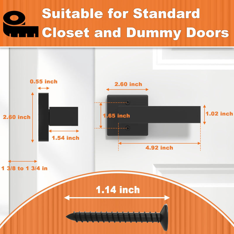 Dummy Door Handles Interior - Pack of 4, Matte Black Door Handle Single Side Lever for Closet & French Doors | Ambidextrous Square Design, Powder Coated Non-Turning and Non-Locking Handle Dummy with Screws