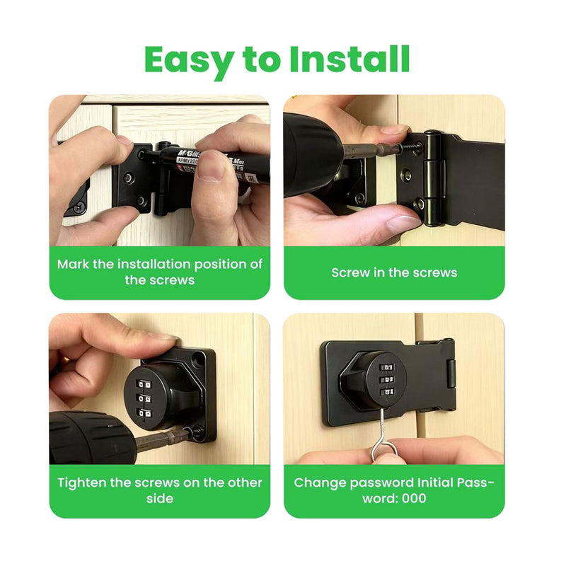 Keyless Combination Lock, Code Zinc Alloy Door Latch, 3-Digit Combination Lock, Twist Knob Hasp Latch Lock, Cabinet Locks with Combination, Easy DIY Installation (Black) Black