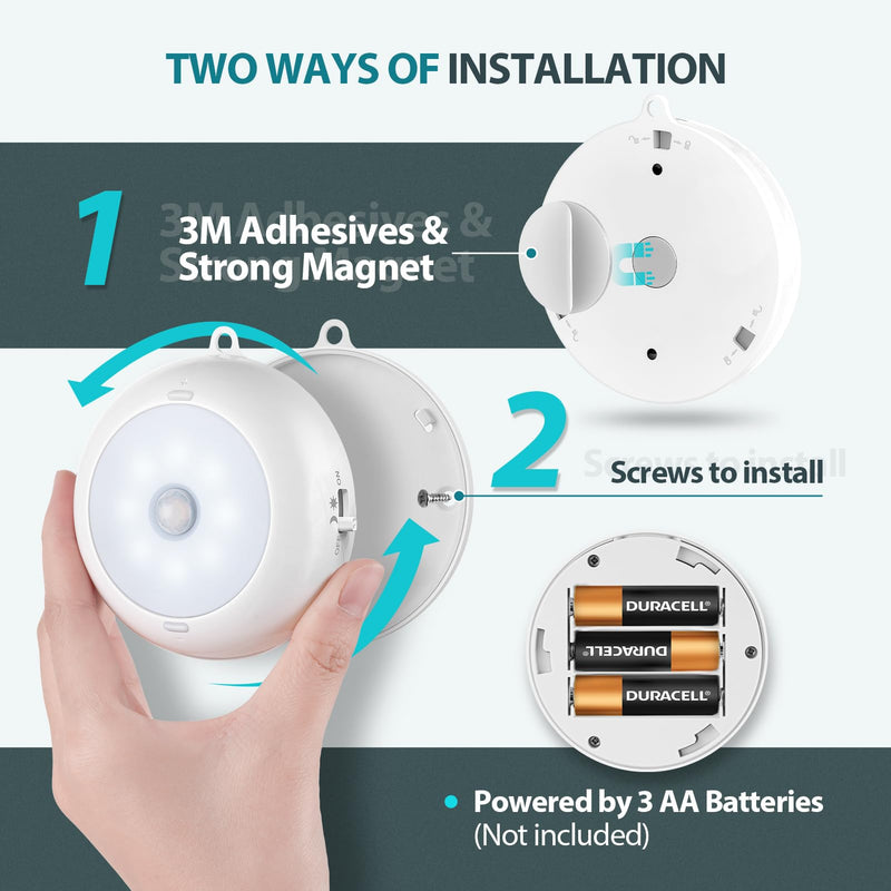 Motion Sensor Light Indoor, LED Night Light Closet Lights, Under Cabinet Lights, AA Battery Operated Stick on Wireless Puck Lights for Wall, Step, Stair, Dimmable (3 Pack) 6000K Clean White-3 Pack