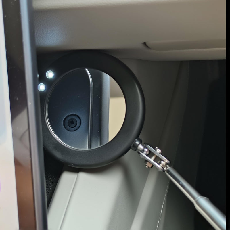Telescoping Inspection Mirror with 2 Light Small circular mirror Square mirror- Flexible and Shower Use mirror on a stick and Extendable Mechanic Tool for Automotive