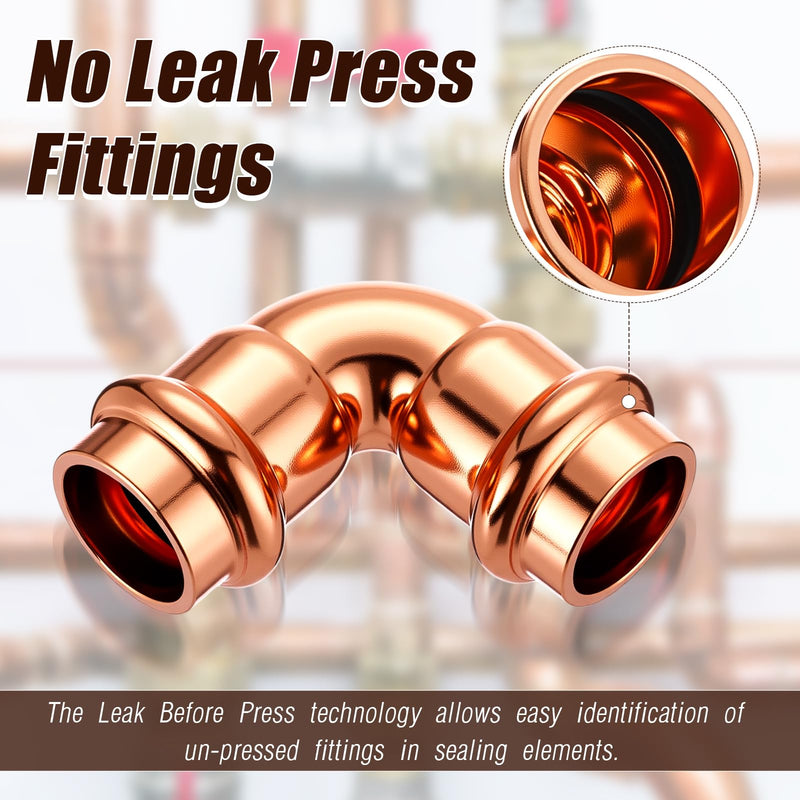 Therwen 15 Pcs 1/2 Inch Copper Pipe Press Fittings 90 Degree Elbows