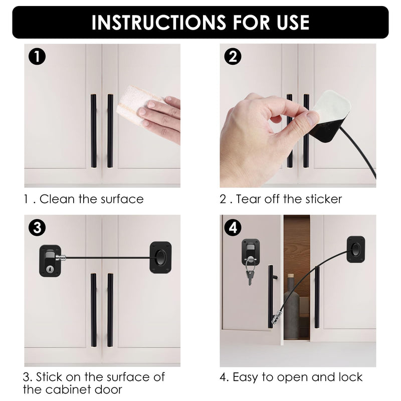 8Pcs Freezer Child Proof Refrigerator Lock with Key Self Adhesive Fridge Lock Combo Child Safe Freezer Door Refrigerator Lock for Cabinets Drawers Ovens Black 8pcs