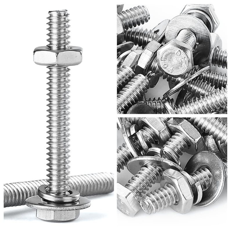 #10-24 x 3 Hex Head Bolts Screws, Nuts, Flat and Lock Washers Assortment Kit, 304 Stainless Steel(18-8), Bright Finish, Machine Fully Thread 10Sets #10-24 x 3" (10Sets)