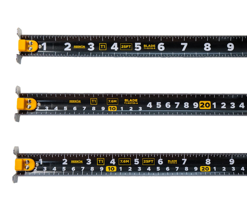 REEKON T1 Tomahawk Digital Tape Measure Replacement Blade – 25 ft / 7.6 m Split, English, & Metric Units – Easy Install