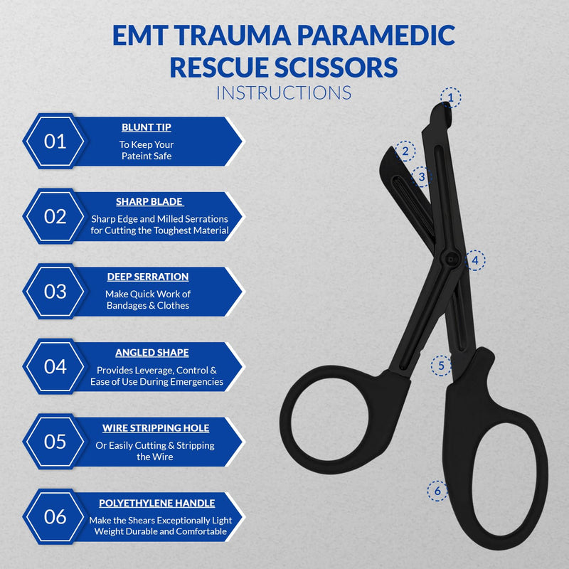 Bandage Scissors – Stainless Steel Medical Scissors for Nurses – Non-Stick Trauma Shears (Black, 5.5 Inch) Black