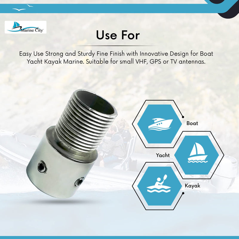 Marine City Mount Antenna Base 1-Inch Tube – 304 Stainless Steel, Corrosion-Resistant, Polished Finish for Boats, Yachts & Kayaks (Pack of 1)