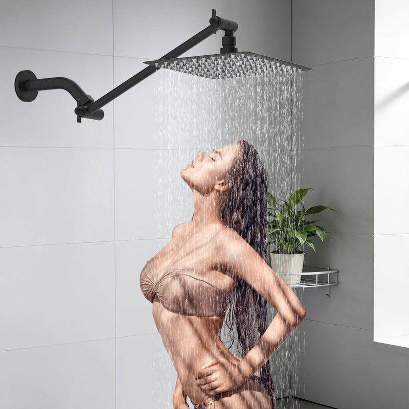 All Metal 11" Black Shower Head Extension Arm, Brass Flexible Shower Head Extender Adjustable Height & Angle, G1/2" Universal Stainless Steel Pipe Extending with Lock Joint for Rain/Fixed Showerhead 11 Inch Matte Black
